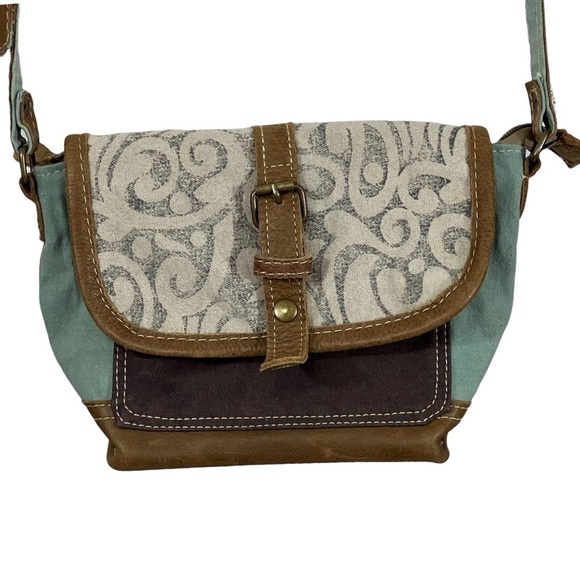 Myra bag Paisley swirl print small cross body bag canvas leather. - Picture 7 of 13